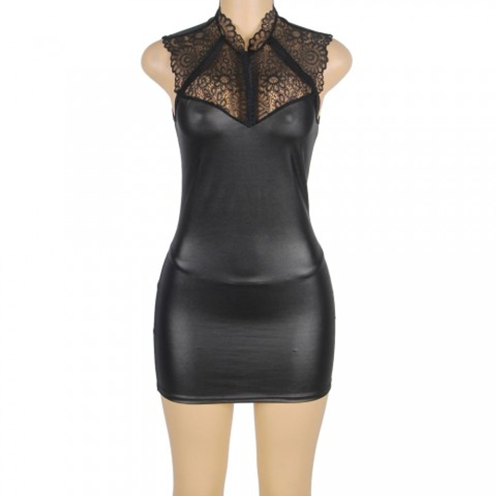 Кожаное платье с кружевом Ohyeah +стринги, XL-2XL