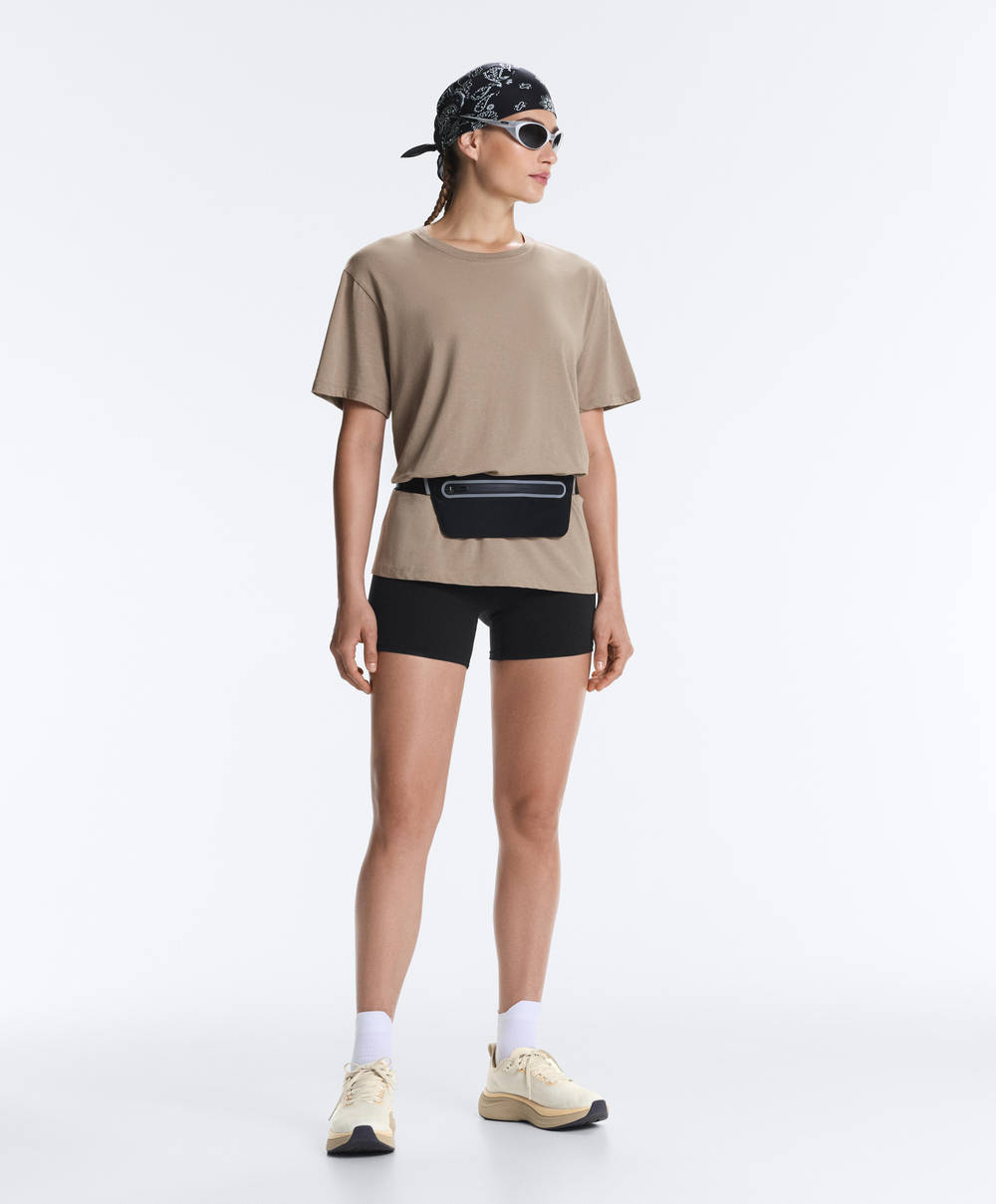 Oysho Футболка Boxy из смесового хлопка с короткими рукавами и надписью, коричневато-серый