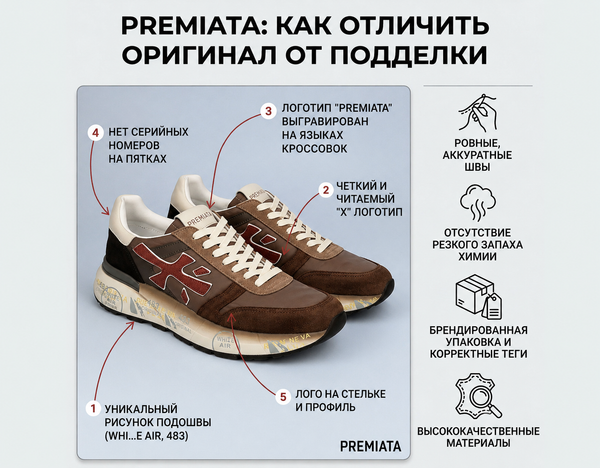 Premiata: как отличить оригинал от подделки. Полная инструкция