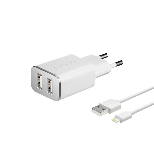 Сетевое зарядное устройство Deppa, 2 USB-A, 5 Вт, 2.4 А, White (Белый)