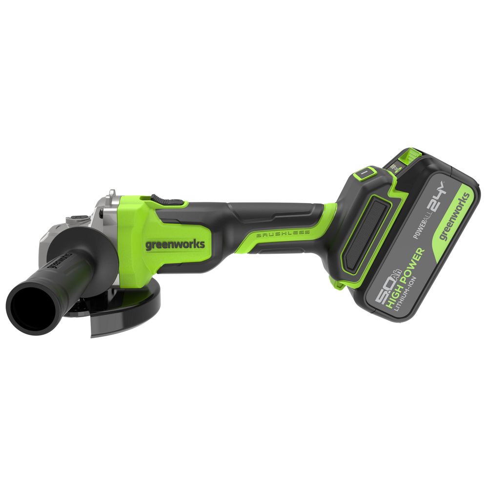Угловая шлифовальная машина акк. Greenworks AG590, 24V, б/щет, 125 мм, 8500 об/мин, Anti-Kickback,1х5Ач,ЗУ,кор (3201007CUG)