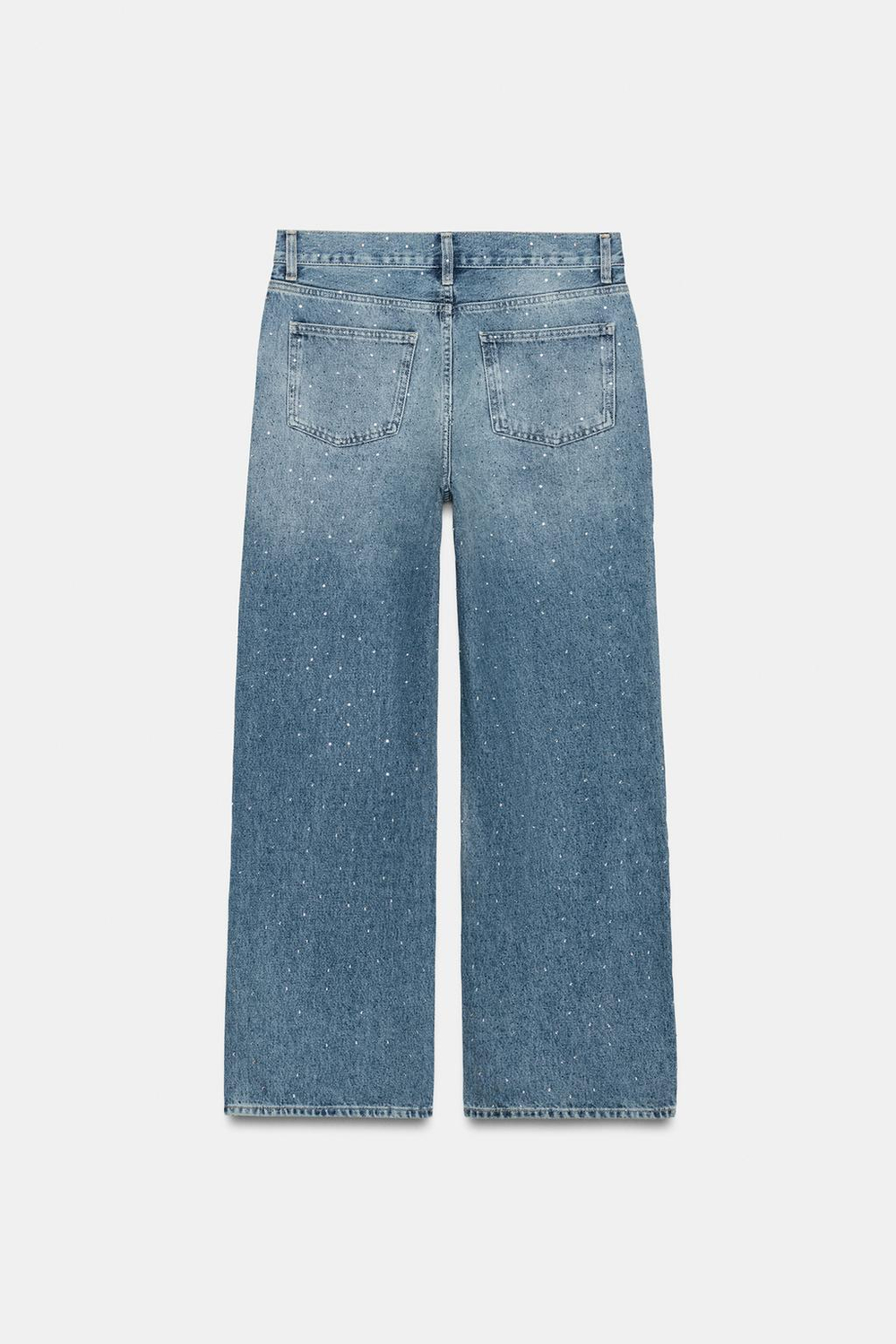 ZARA ДЖИНСЫ WIDE LEG СО СРЕДНЕЙ ПОСАДКОЙ И СТРАЗАМИ — ZW COLLECTION, ВЫЦВЕТШИЙ СИНИЙ