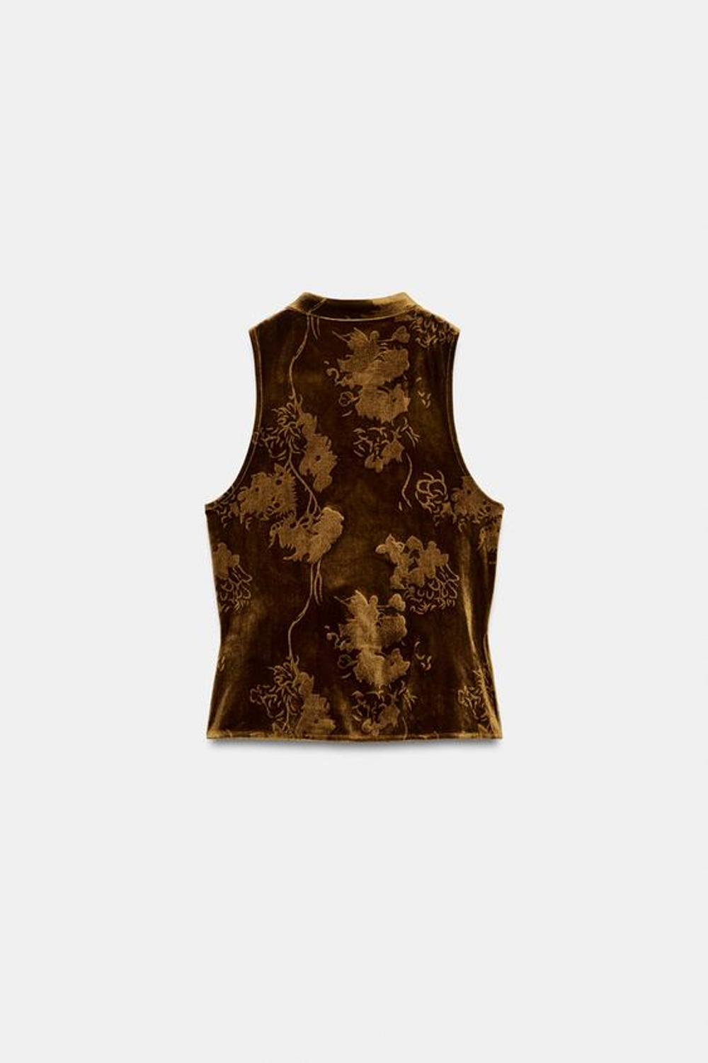 ZARA БАРХАТНЫЙ ТОП С ЗАВЯЗКАМИ, КОРИЧНЕВЫЙ/ЗЕЛЕНЫЙ