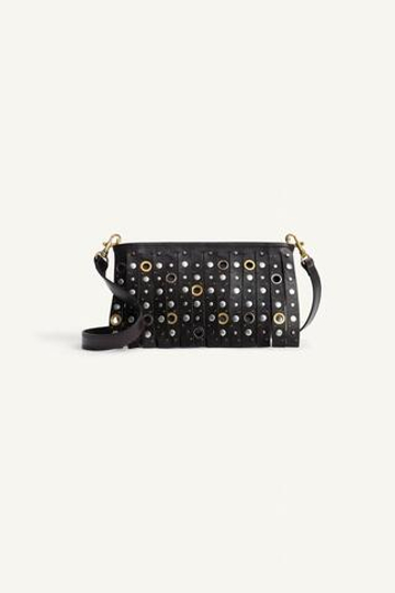 ZARA КОЖАНАЯ СУМКА ЧЕРЕЗ ПЛЕЧО С ЗАКЛЕПКАМИ — LIMITED EDITION, КОРИЧНЕВЫЙ