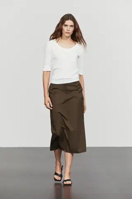 Massimo Dutti Хлопковая юбка миди, коричневый