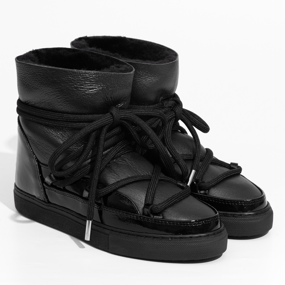 Высокие комбинированные кеды INUIKII Sneaker Gloss Black на меху