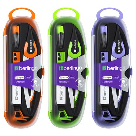 Готовальня 5 предметов Berlingo Optimum, пластиковый футляр, ассортимент