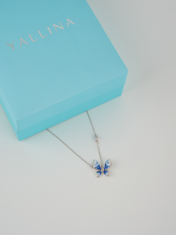 Колье Голубая бабочка с кристаллами Swarovski