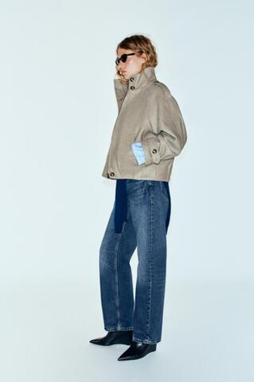 ZARA КУРТКА-БОМБЕР С ХЛЯСТИКАМИ, СВЕТЛО-БЕЖЕВЫЙ