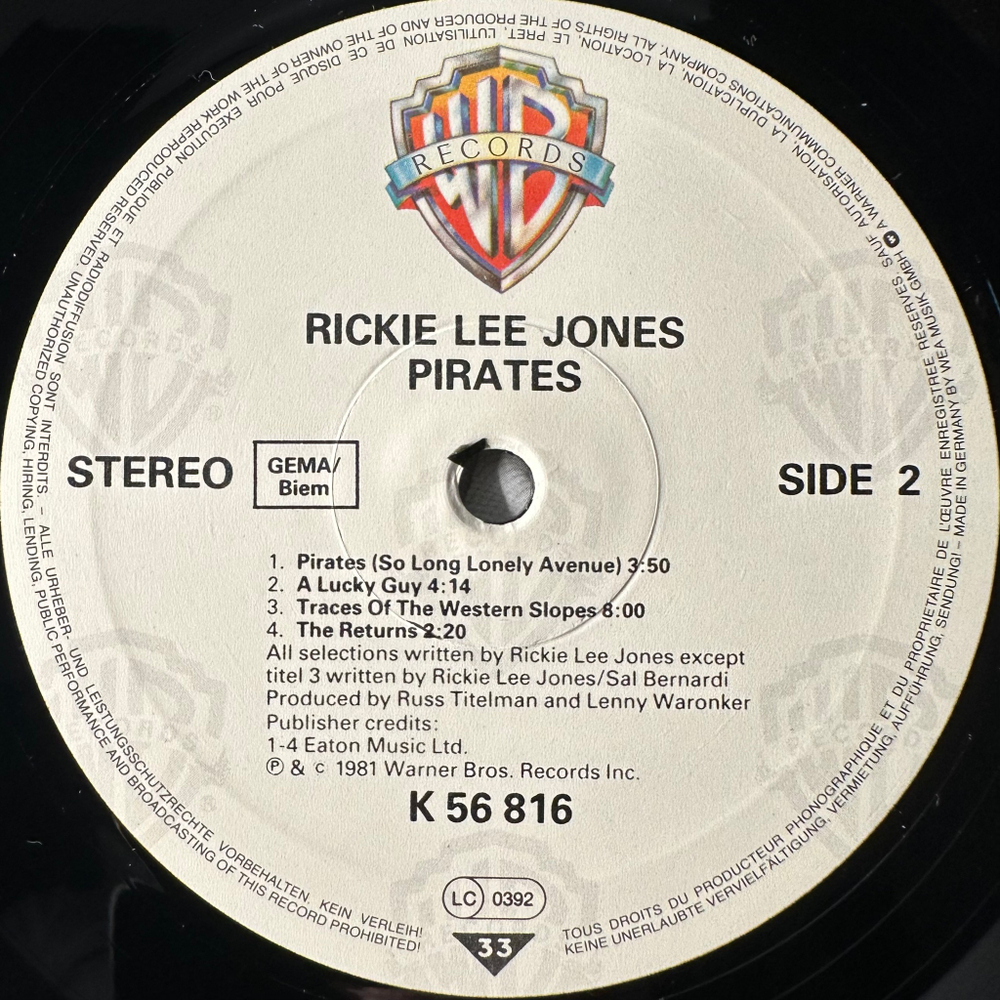 Rickie Lee Jones ‎– Pirates (Германия 1981г.)