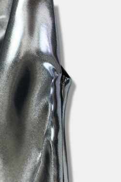 ZARA ПЛАТЬЕ НА БРЕТЕЛЯХ СО СБОРКАМИ, ЭФФЕКТ МЕТАЛЛИК, СЕРЕБРИСТЫЙ