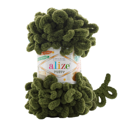 Пуффи (Puffy) пряжа Alize 100%микрополиэстер 5х100г/9,2 м 620 оливковый