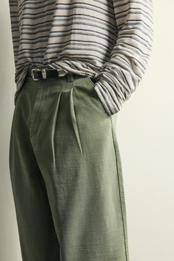 ZARA БРЮКИ ЧИНОС BAGGY FIT СО СКЛАДКАМИ, МЯГКИЙ ЗЕЛЕНЫЙ