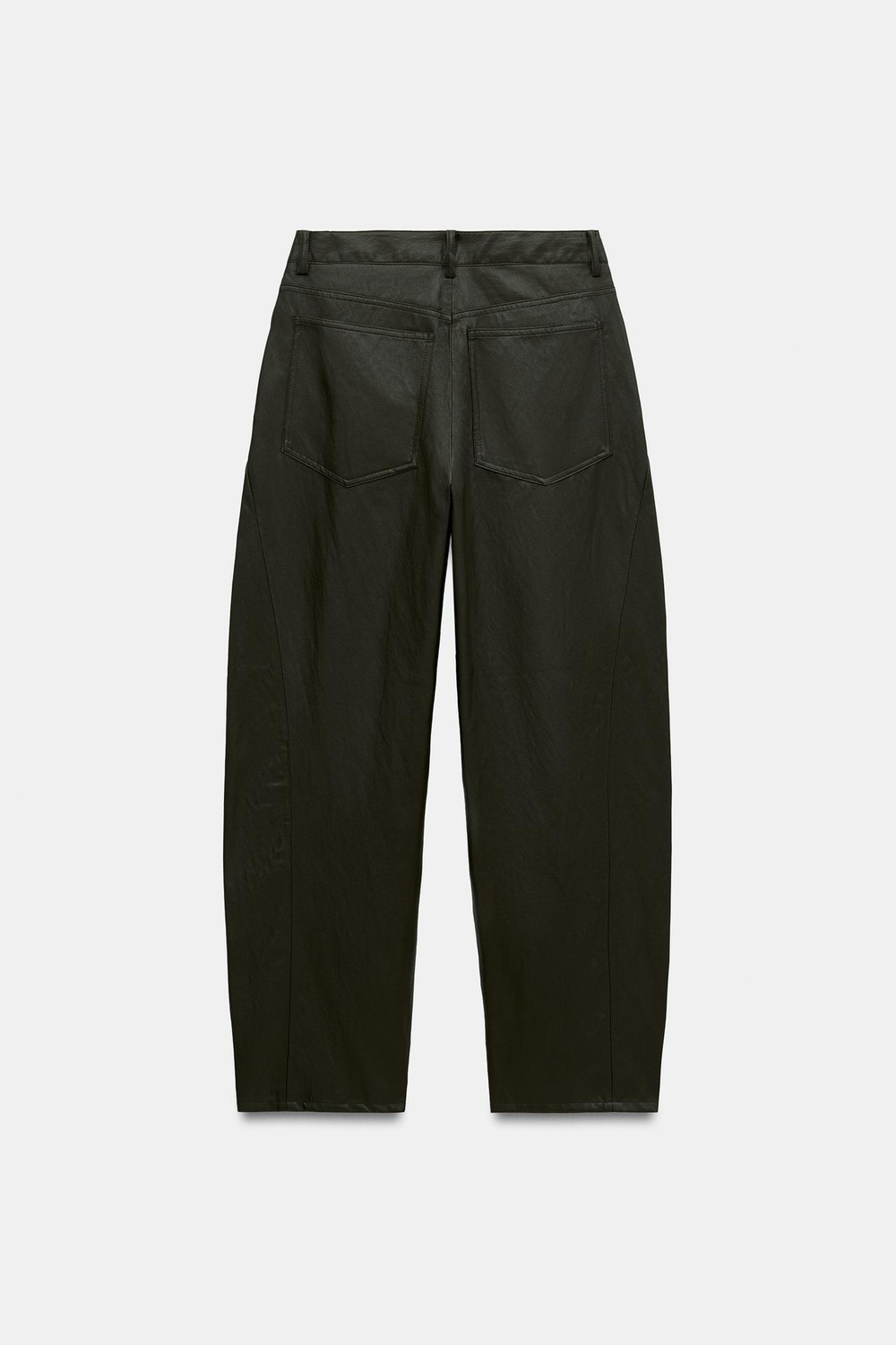 ZARA БРЮКИ BARREL ПОД КОЖУ, ТЕМНЫЙ ХАКИ