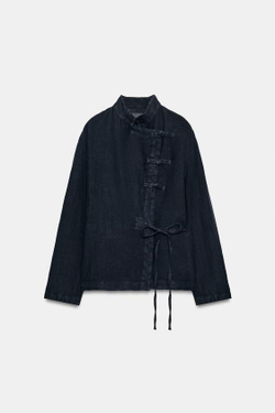 ZARA БЛУЗА НА ЗАПАХЕ ИЗ 100% ЛЬНА — ZW COLLECTION, СИНИЙ