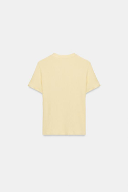 ZARA ХЛОПКОВАЯ ФУТБОЛКА С ПУГОВИЦАМИ, ЛИМОННЫЙ
