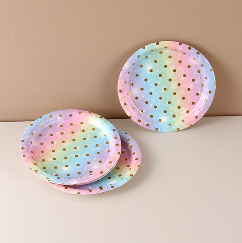 Тарелки одноразовые праздничные "Rainbow Dots"