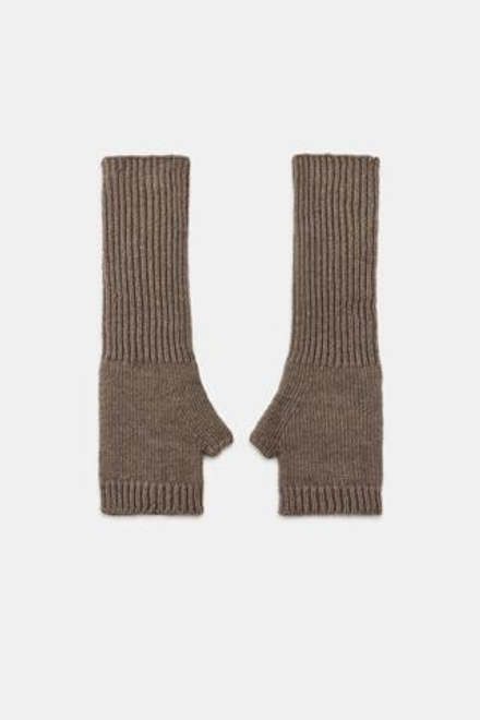 ZARA ДЛИННЫЕ ТРИКОТАЖНЫЕ МИТЕНКИ, СЕРОВАТО-КОРИЧНЕВЫЙ