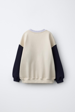 ZARA ТОЛСТОВКА С ПРИНТОМ В СТИЛЕ КОЛОР-БЛОК, ЭКРЮ