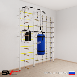 Шведская стенка Sv Sport усиленная 67230 (Турник стандарт/Брусья/Лестница/Цепь/Мешок 30кг/Канатный лаз)