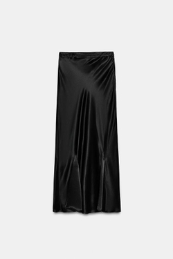 ZARA ДЛИННАЯ АТЛАСНАЯ ЮБКА С КЛИНЬЯМИ — ZW COLLECTION, ЧЕРНЫЙ