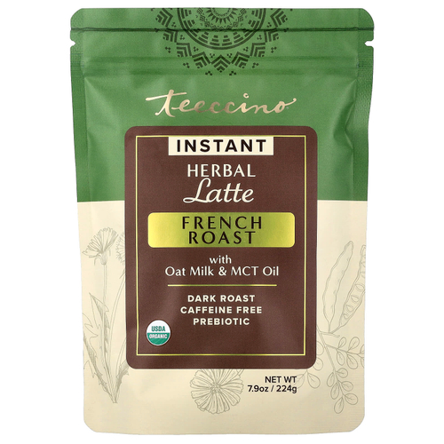 Teeccino, растворимое травяное латте, французская обжарка, темная обжарка, без кофеина, 224 г (7,9 унции)