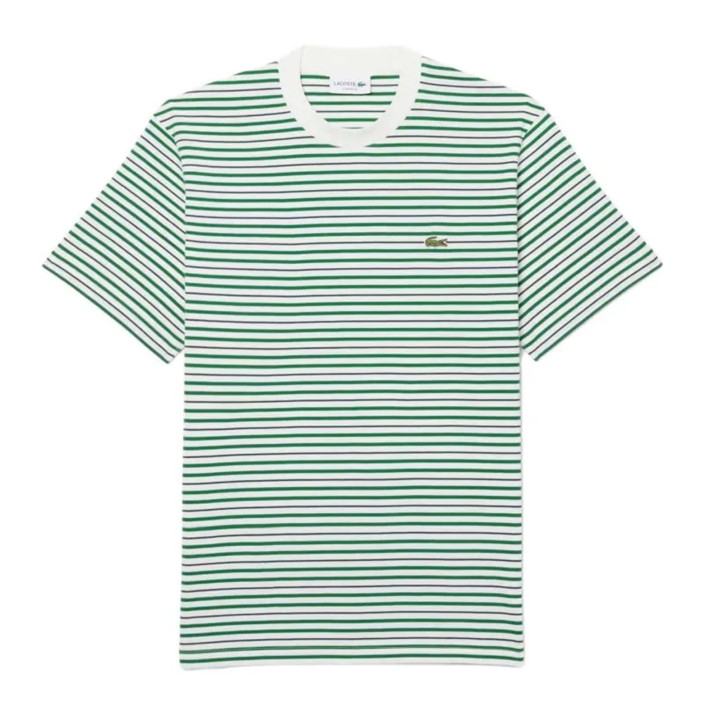 Мужская теннисная футболка Lacoste Thick Cotton Striped - fairway/fluor