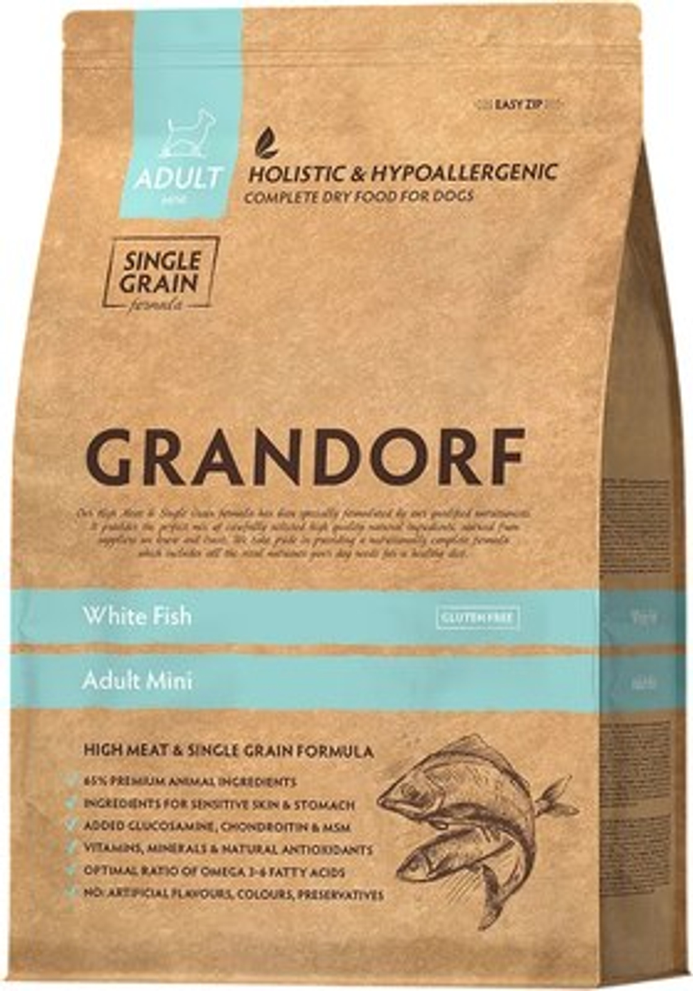 GRANDORF White Fish Mini Сухой корм для взрослых собак мелких пород с белой рыбой и рисом, 1 кг