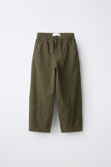 ZARA БРЮКИ БЭГГИ ИЗ КАНВАСА, ТЕМНЫЙ ХАКИ