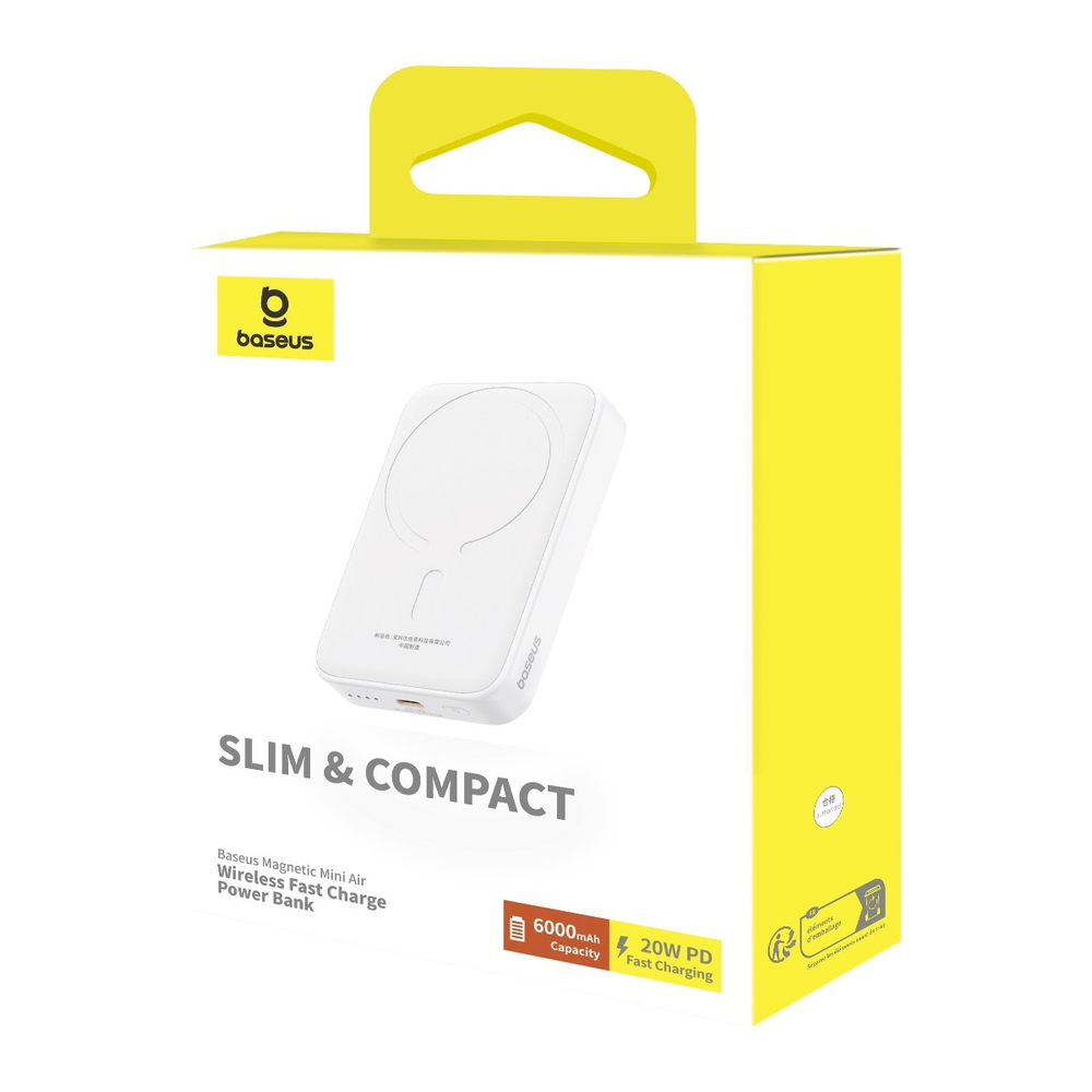 Беспроводной внешний аккумулятор Baseus Magnetic Mini Air C+Qi 6000mAh 20W (MagSafe) - Stellar White