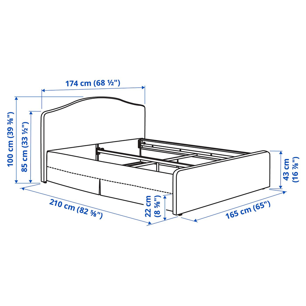 IKEA RAMNEFJÄLL  (ИКЕА РАМНЕФЙЭЛЛ)  -  Чехол на раму кровати - Кловста серо-белый 160х200 см