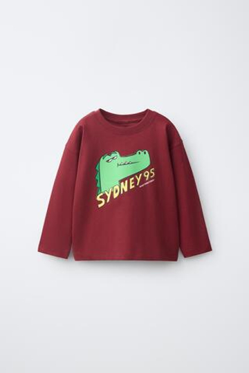 ZARA ФУТБОЛКА С ПРИНТОМ, БОРДОВЫЙ