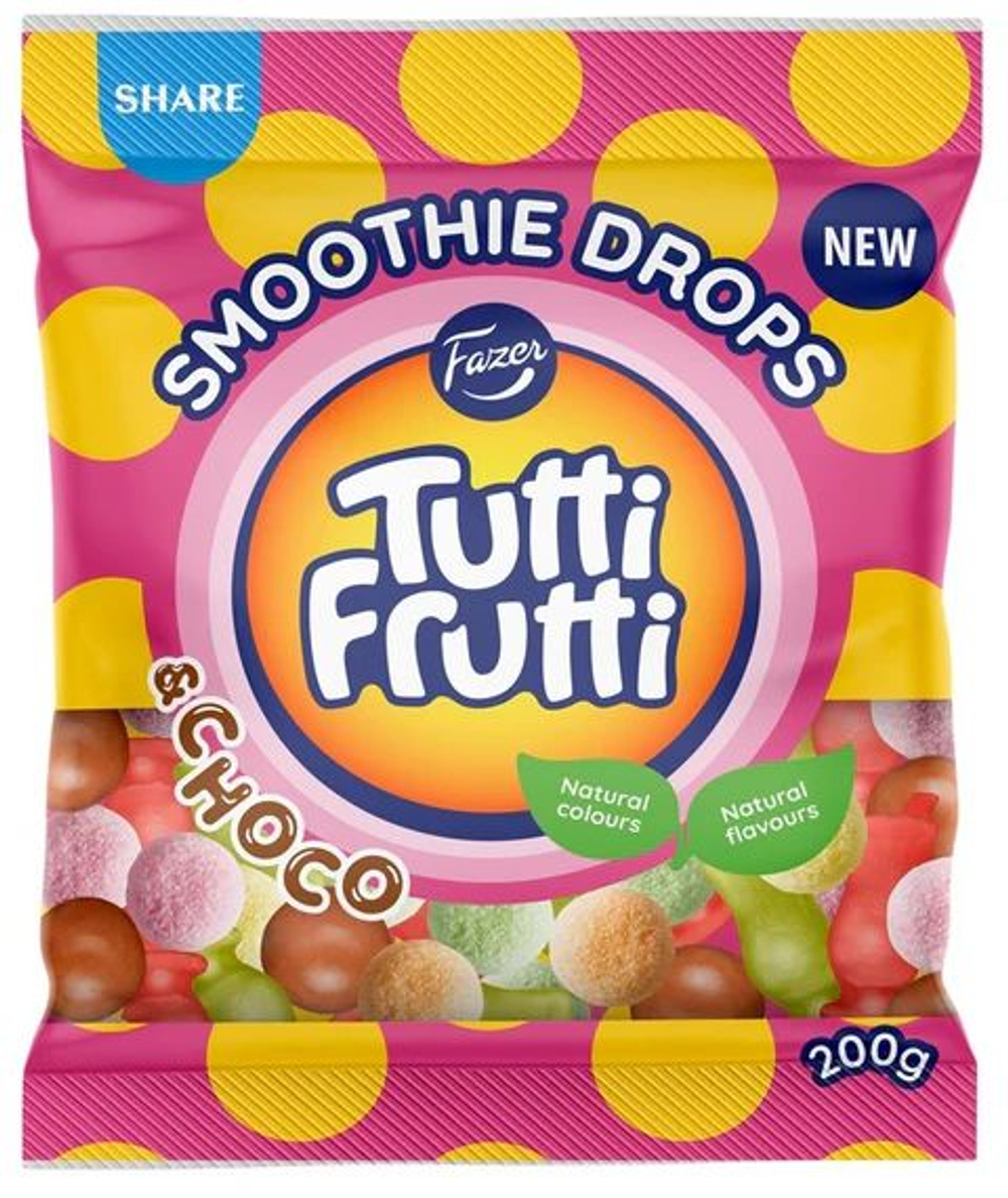Конфеты жевательные Fazer Tutti Frutti Smoothie Drops & Choco, 200 г