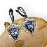 Серьги с ростовской финифтью "Осень" синие цветы эмаль, ручная работа