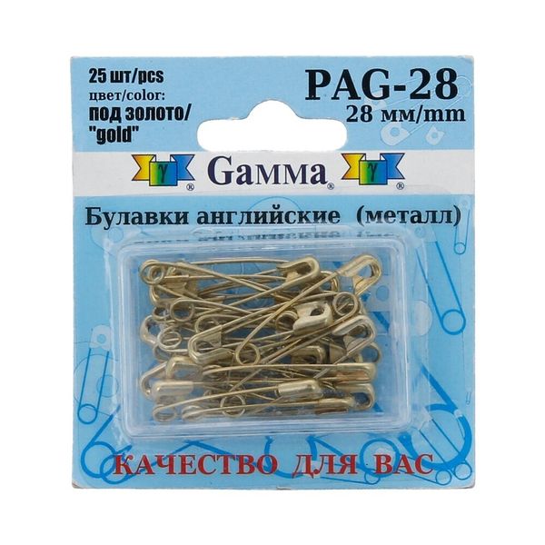 Булавки английские l=28 мм, золото, 25 шт, Gamma PAG-28