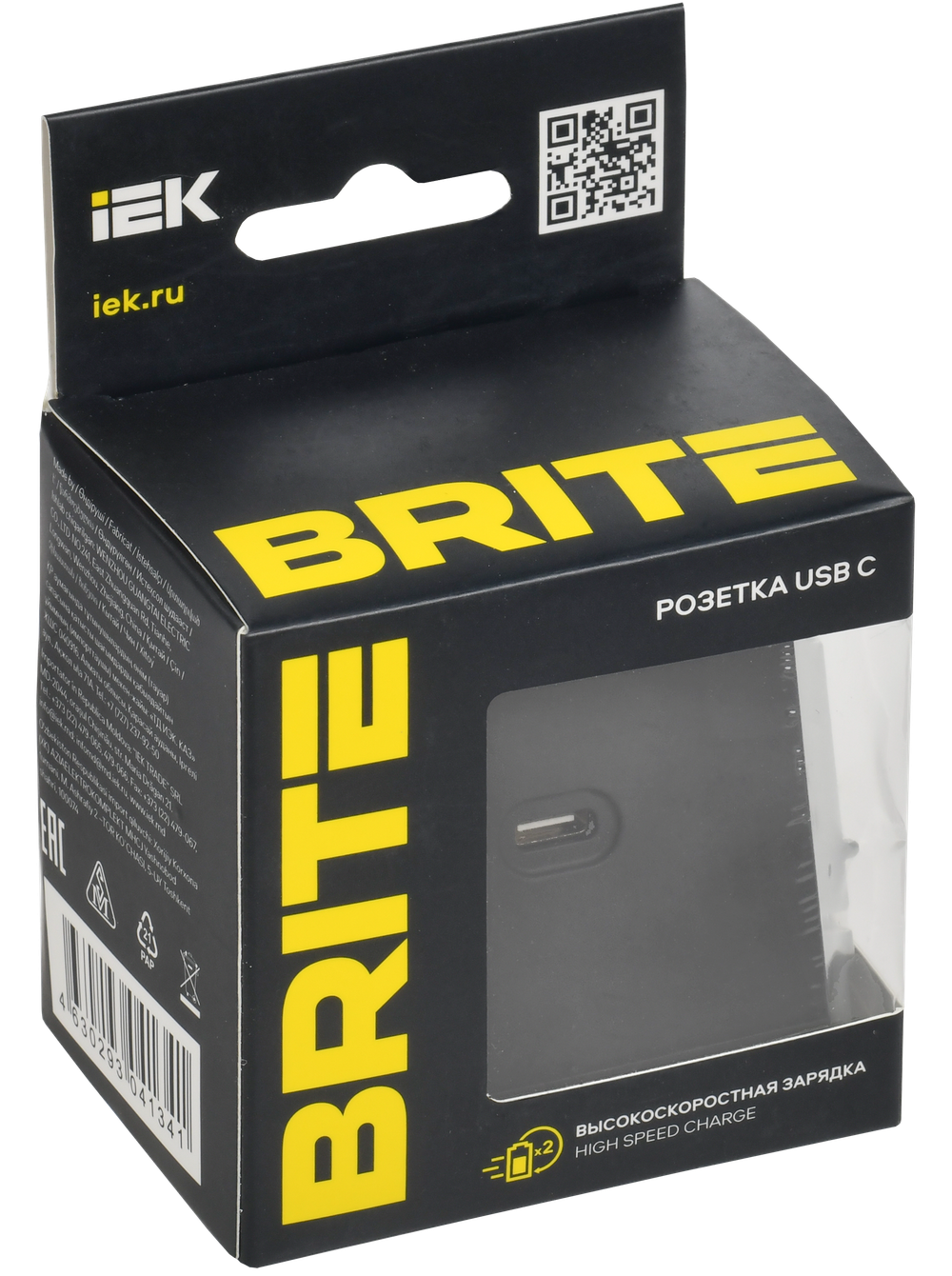 BRITE Розетка USB C 65Вт высокоскоростная зарядка РЮ12-1-БрЧ черный IEK