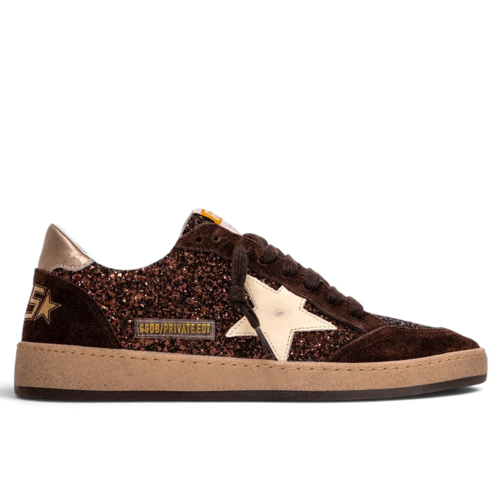 Women's Ball Star LTD in brown glitter with leather star and metallic leather heel tab
