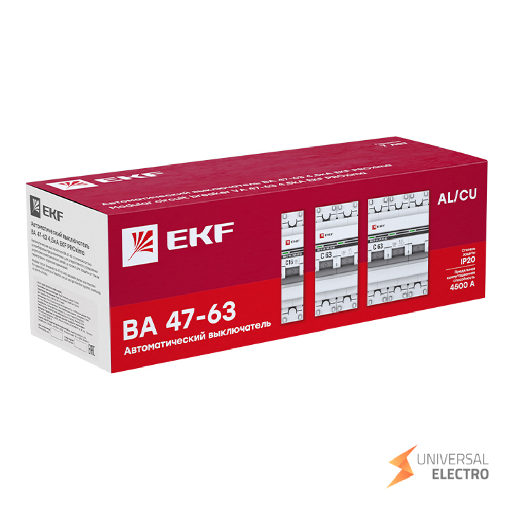 Автоматический выключатель 2P 1А (D) 4,5kA ВА 47-63 EKF PROxima