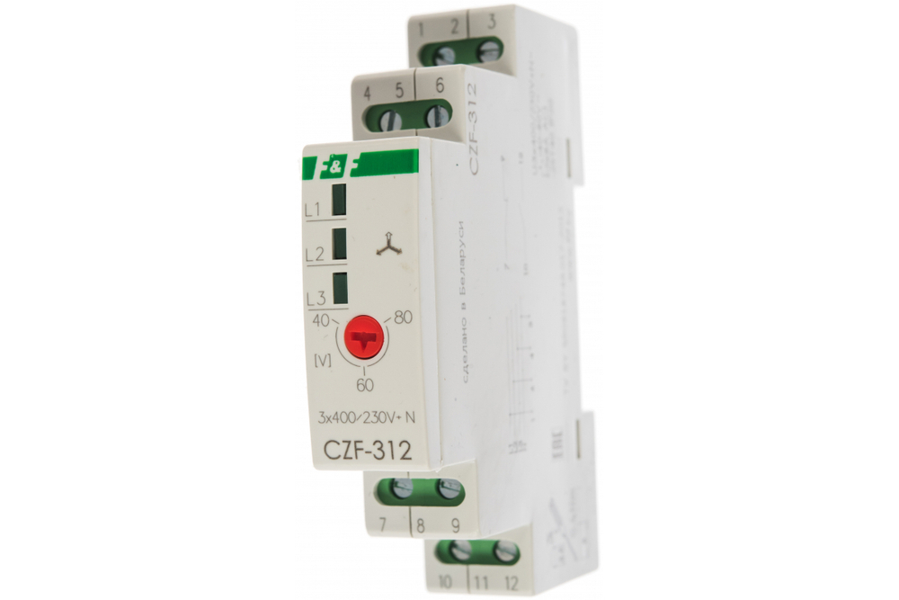 Реле контроля фаз CZF-312 3х400/230+N 2х8А 1Z 1R IP20 регулировка порога, без задержки отключения