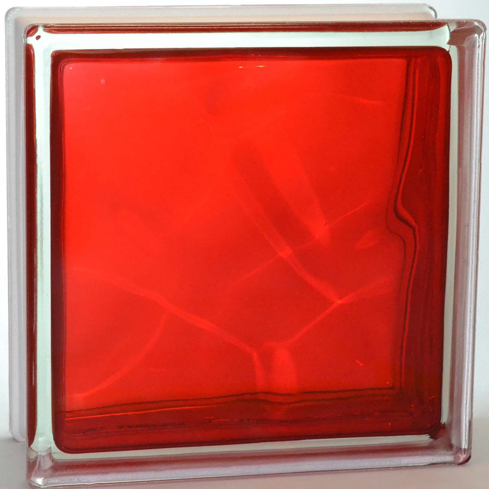 Стеклоблок полуматовый красный (матовый с одной стороны) Vitrablok  19x19x8 окрашенный изнутри