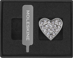 Шильдик-знак СЕРДЦЕ Moleskine HEART CRYSTAL, матовое серебро/стразы