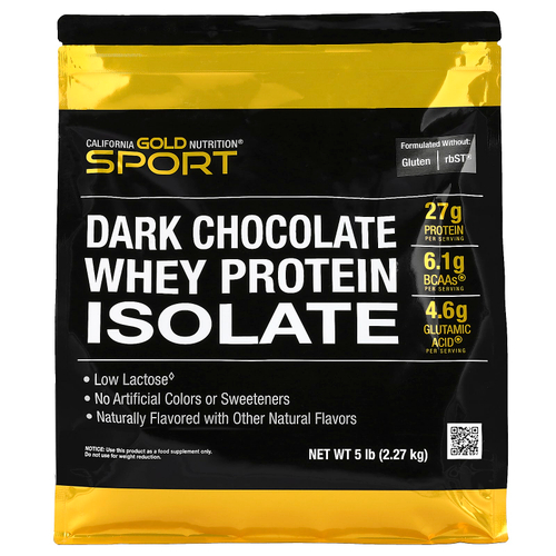 California Gold Nutrition, Sport, изолят сывороточного протеина со вкусом тёмного шоколада, 2,27 кг (5 фунтов)