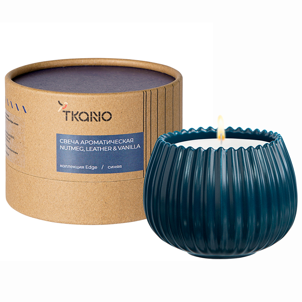 Свеча ароматическая Nutmeg Leather & Vanilla Tkano Edge синяя 30ч