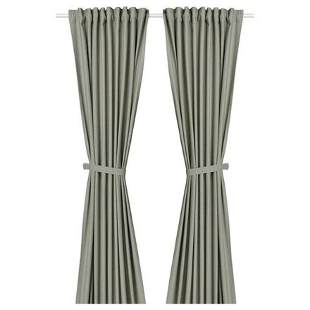 IKEA LENDA  (ИКЕА ЛЕНДА)  -  Штора на шторной ленте, 2 шт. - светлый серо-зелёный 140x250 см