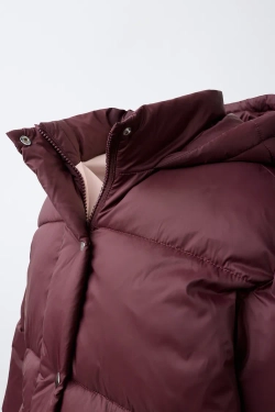 ZARA СТЕГАНАЯ КУРТКА WATER-REPELLENT С КАПЮШОНОМ, БУРГУНДИ