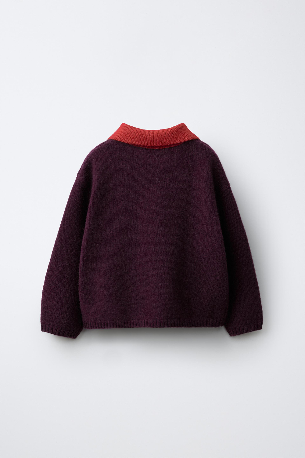ZARA ТРИКОТАЖНОЕ ПОЛО COLORBLOCK ИЗ 100% ШЕРСТИ, БАКЛАЖАННЫЙ
