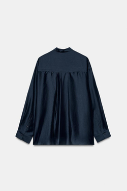 ZARA РУБАШКА С ВОРОТНИКОМ-СТОЙКОЙ ZW COLLECTION, МОРСКОЙ ТЕМНО-СИНИЙ