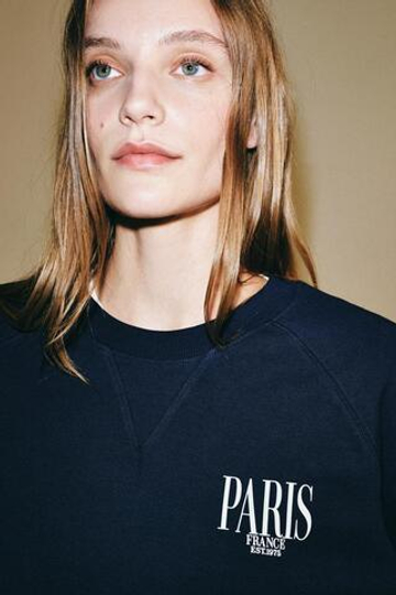 ZARA ТОЛСТОВКА С НАДПИСЬЮ, МОРСКОЙ ТЕМНО-СИНИЙ