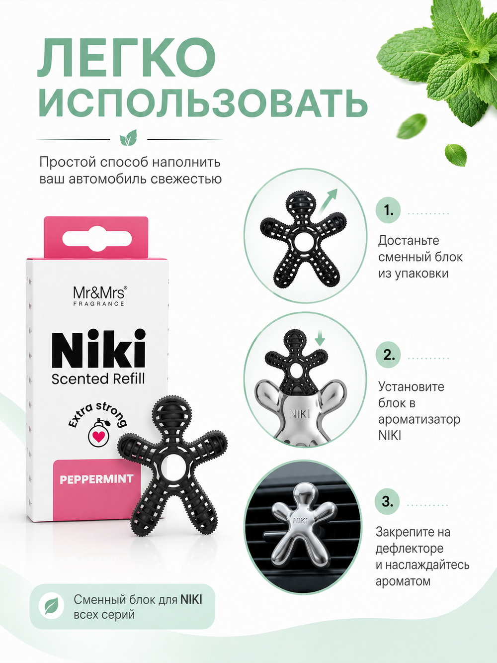 Mr&Mrs Fragrance Сменный блок НИКИ перечная мята |NIKI pepermint универсальный (для НИКИ всех серий)
