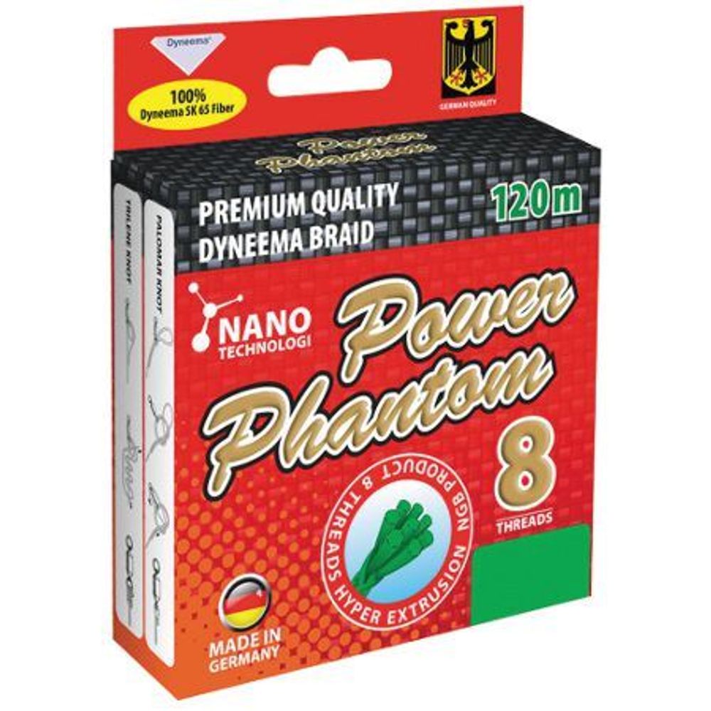 Шнур Power Phantom 8x, 120м, зеленый, 0,40мм, 46,1кг